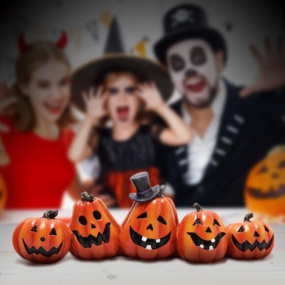 5pcs Orange Pumpkin Decorations - Indoor Halloween Decor for Table, Window, Gift - Picture 3 of 5